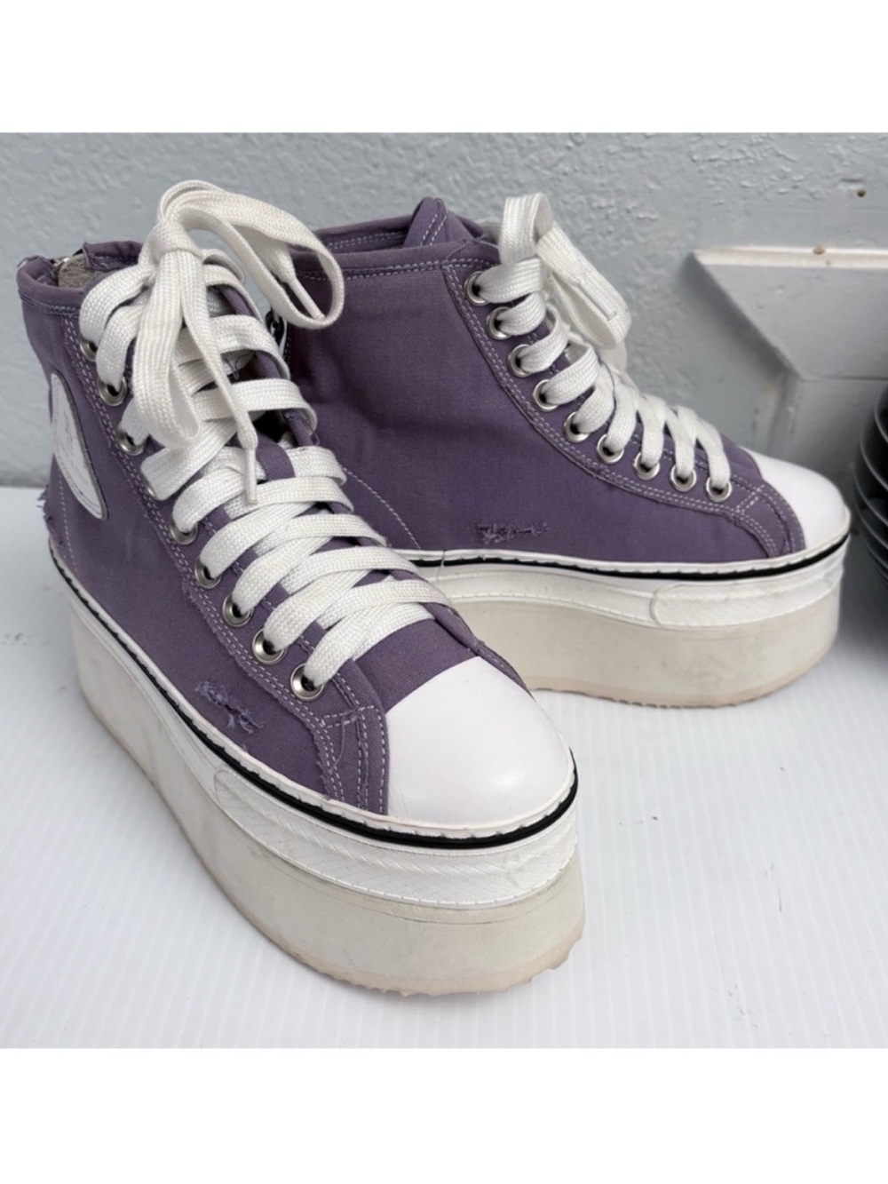 R13 Purple Platform High-Top Distress Sneakers with White Accents Size 34 US 4